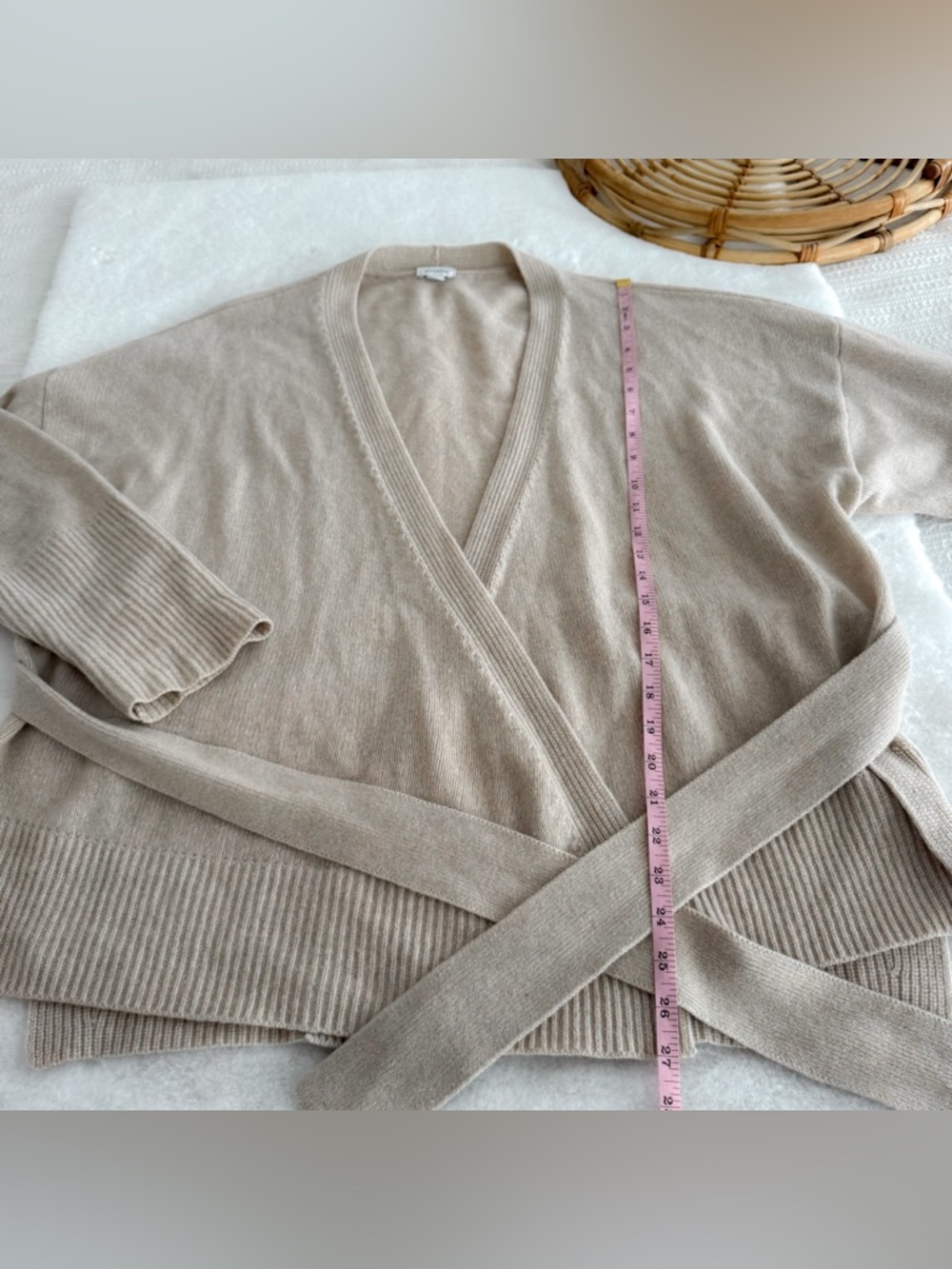 Cuyana Cashmere Wrap Sweater Cardigan in Tan Cream - Picture 14 of 14